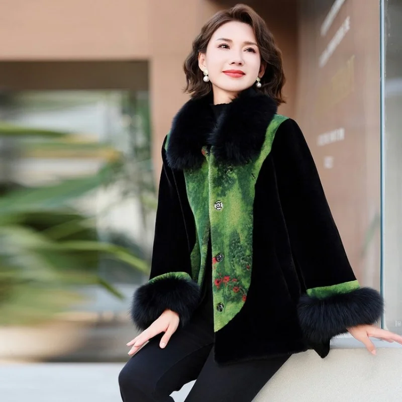 Mom, winter women's thick fur collar, middle-aged and elderly people's winter clothes, fur one-piece coat, wife mink Rongcoat