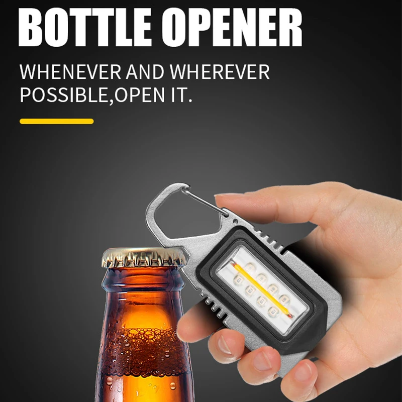 Multifunction Mini LED Flashlight Work Light Portable Pocket Keychain USB Rechargeable for Outdoor Camping Small Light Corkscrew