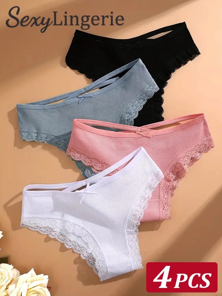 4PCS Frauen Baumwolle Nahtlose Höschen Hohl Sexy Design Einzigartige Niedrige Taille Höschen Atmungsaktive Mädchen Unterwäsche Weiche Dessous S-XL