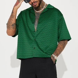 Vintage gestreifte Druck hemden Männer Streetwear Sommer neue lässige lose Knopf Revers Shirt für Herren Kurzarm Cardigan Tops