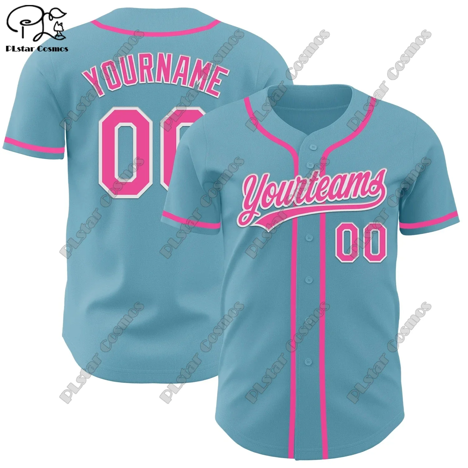 PLSTAR COSMOS customized team name 3D printing design light blue genuine baseball uniform summer new short sleeve L-2