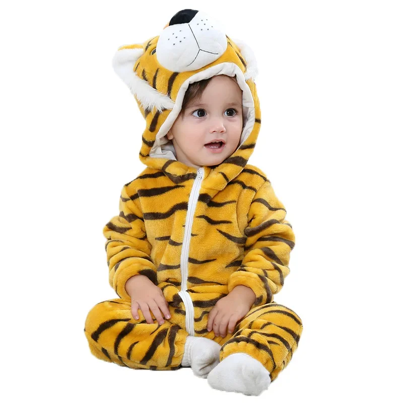 Kleinkind Baby Dinosaurier Kapuze Krabbel anzug niedlichen Tiger Löwe Leopard weichen warmen Flanell Reiß verschluss Tier Stram pler Winter Neujahr Party cos