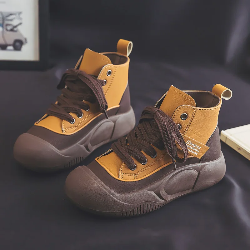 

Women's Sneakers Autumn High Top Shoes Winter Lace Up Round Head Casual Thick Bottom Anti-slip Shoes