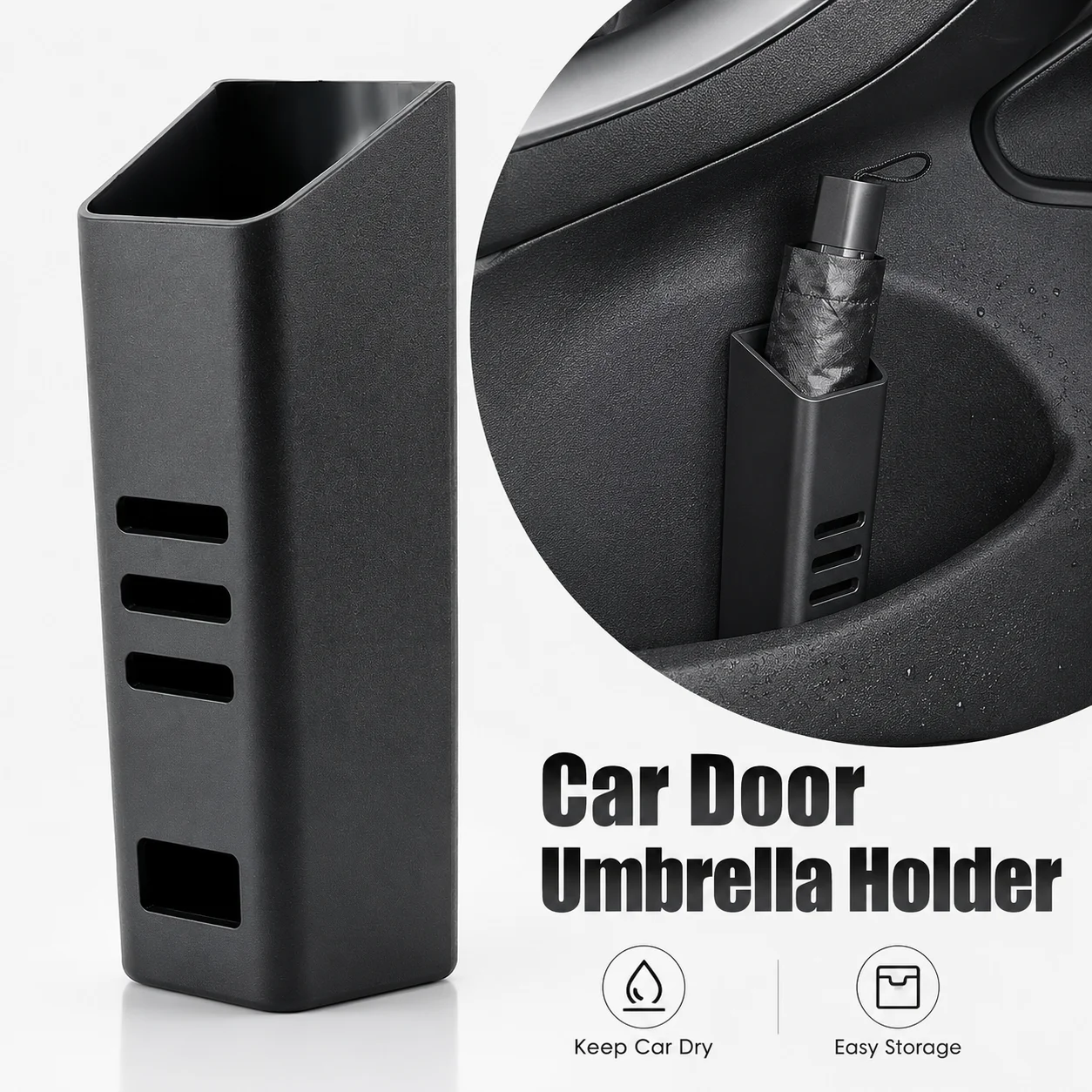 Car Umbrella Storage Bucket Door Side Organizer Foldable Umbrella Holder Anti Drip Trash Bag Slot Auto Accessory
