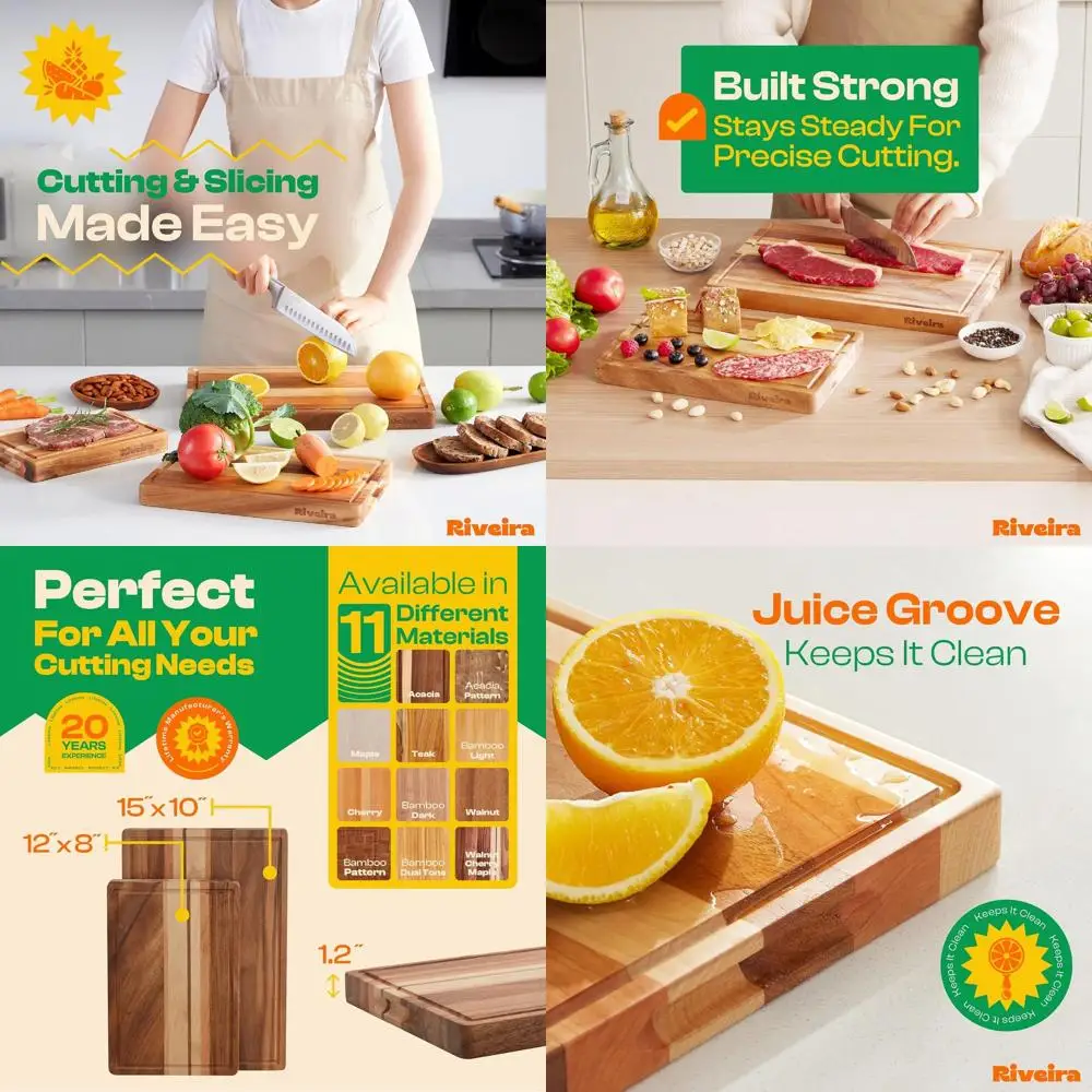 

Dual-Size Wooden Cutting Board Set - Premium Walnut, Maple, and Cherry Wood Boards with Juice Grooves