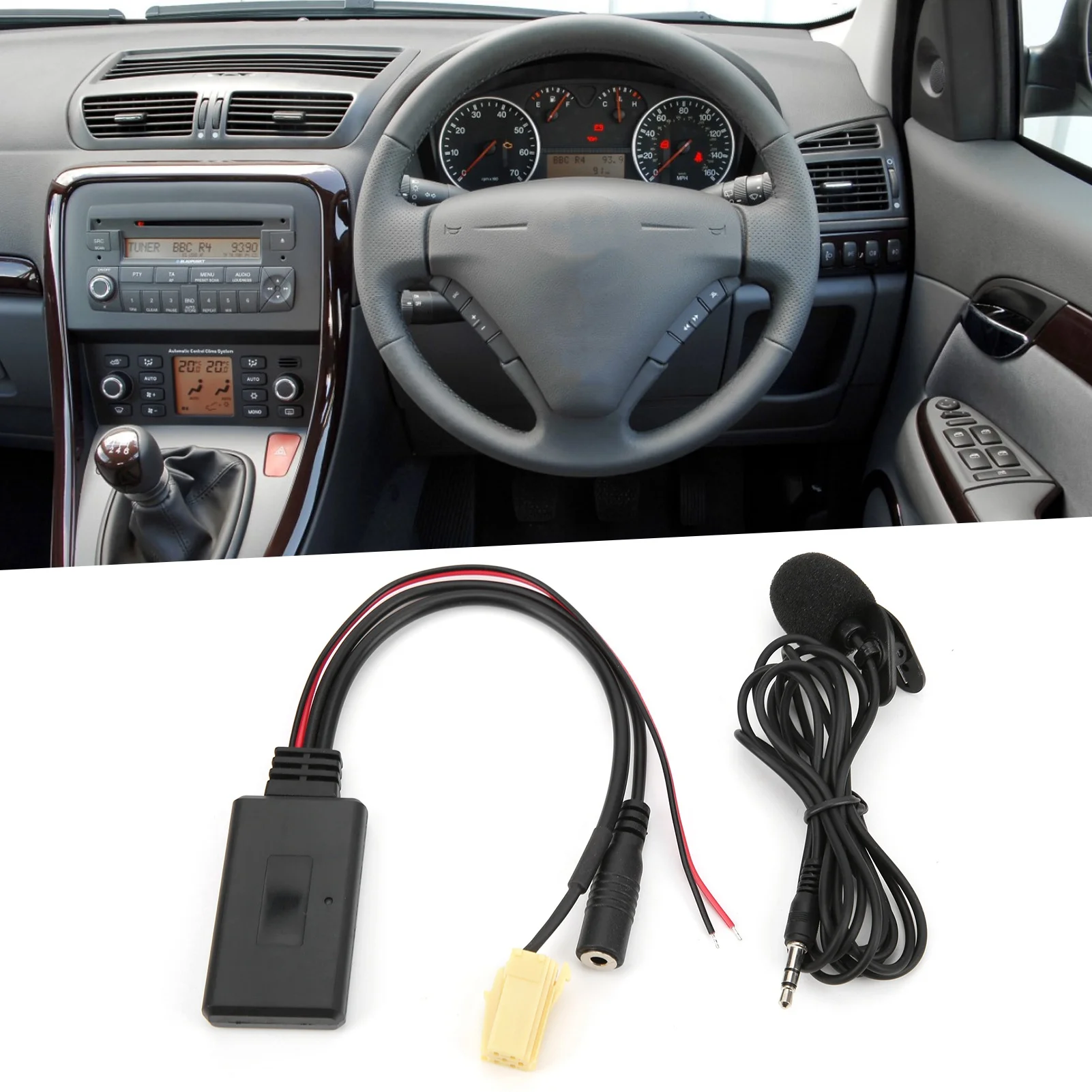 Bluetooth 5.0 AUX Cable Adapter with Built-in Microphone Handsfree Replacement for Fiat 500 Grande Punto Qubo Fiorino Plug