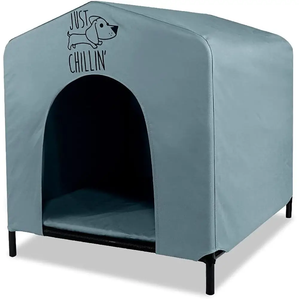 

Переносной домик для собак Just Chillin'. Поднятый укрытие для животных для использования в помещении и на улице. Изготовлен из водостойкой дышащей ткани Оксфорд.