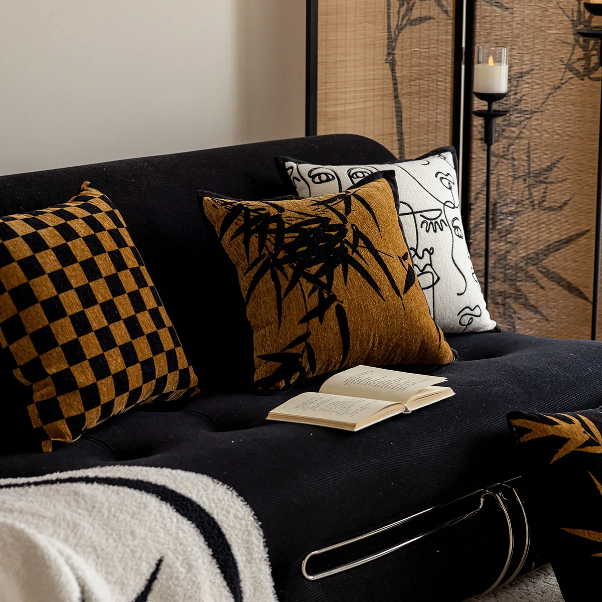Luxury Embroidered Plush Cushion Cover Chess Board Bamboo Pattern Decorative Throw Pillow Cases For Living Room Sofa Home Decor