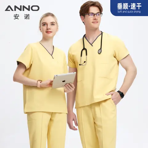 ANNO New Smooth and Fast Drying Medical Scrub Suit Anti-static Nurse Uniforms Doctor Men's and Women's Work Clothes Dental Cover