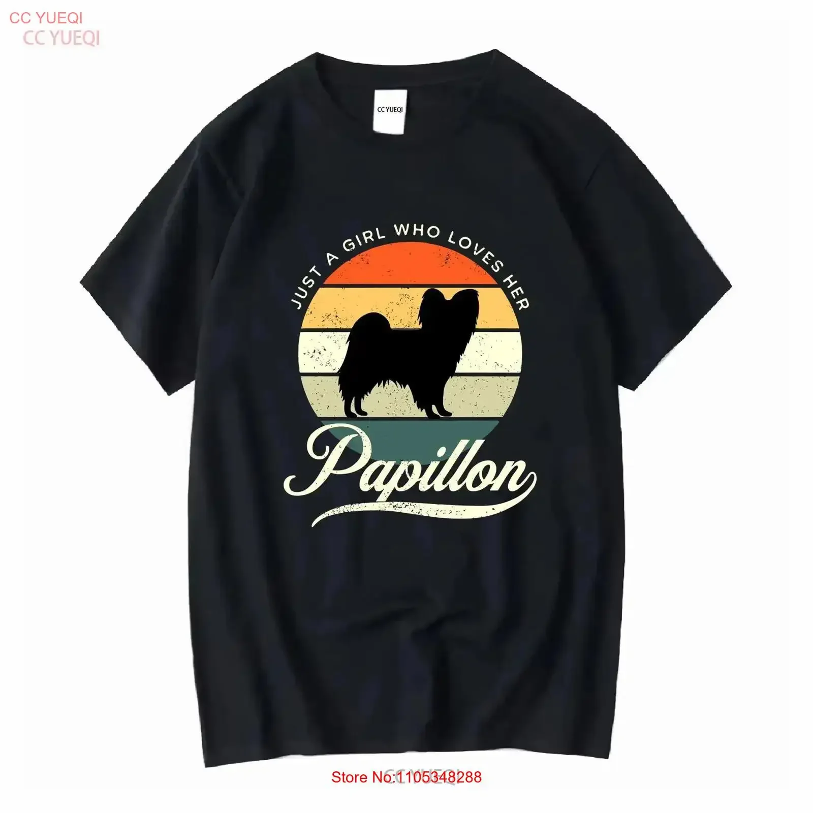 Papillon T-Shirt für Hundemamas, lustiger Spruch: „Just a Girl Who Loves Her“, Vintage-Waschung, vielseitig, für Herren, lässig, Vintage-Waschung, stilvoll