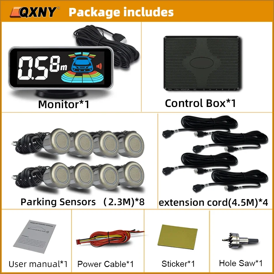 8-Parktronic Parkeersensoren Kit Omkeren Voor en Achter Auto Backup Radar Detector Backing Assistance Sound Aler AID