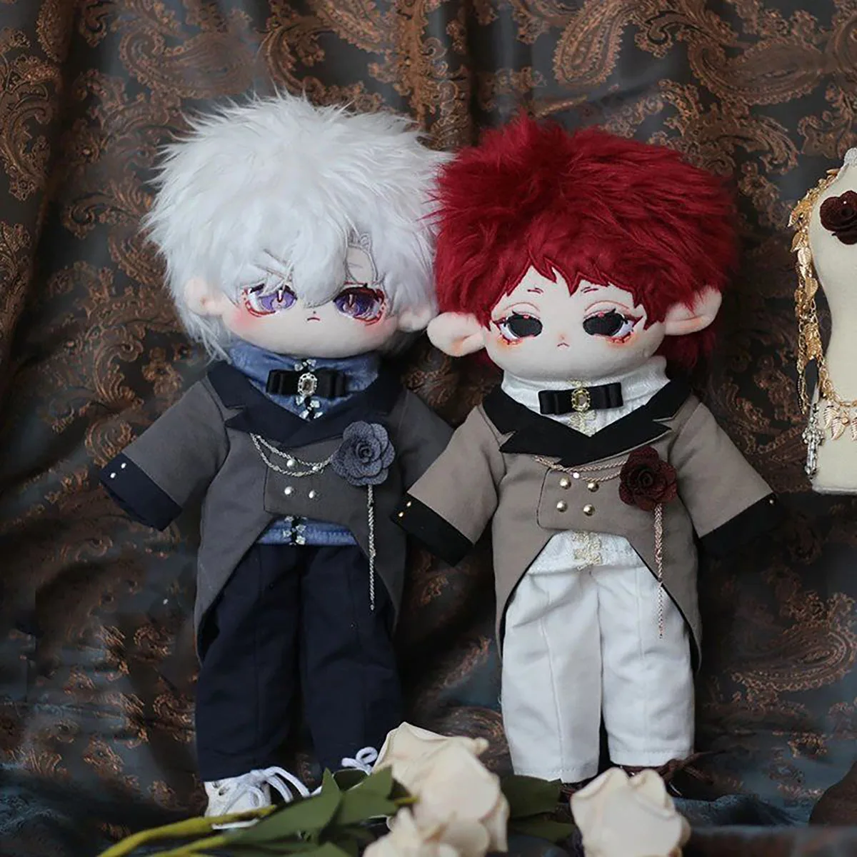 30cm Doll Clothes Trendy Cool Handsome Color Blocked Collar Tailcoat High Collar Top Pants Set Doll Outfit Cosplay Birthday Gift