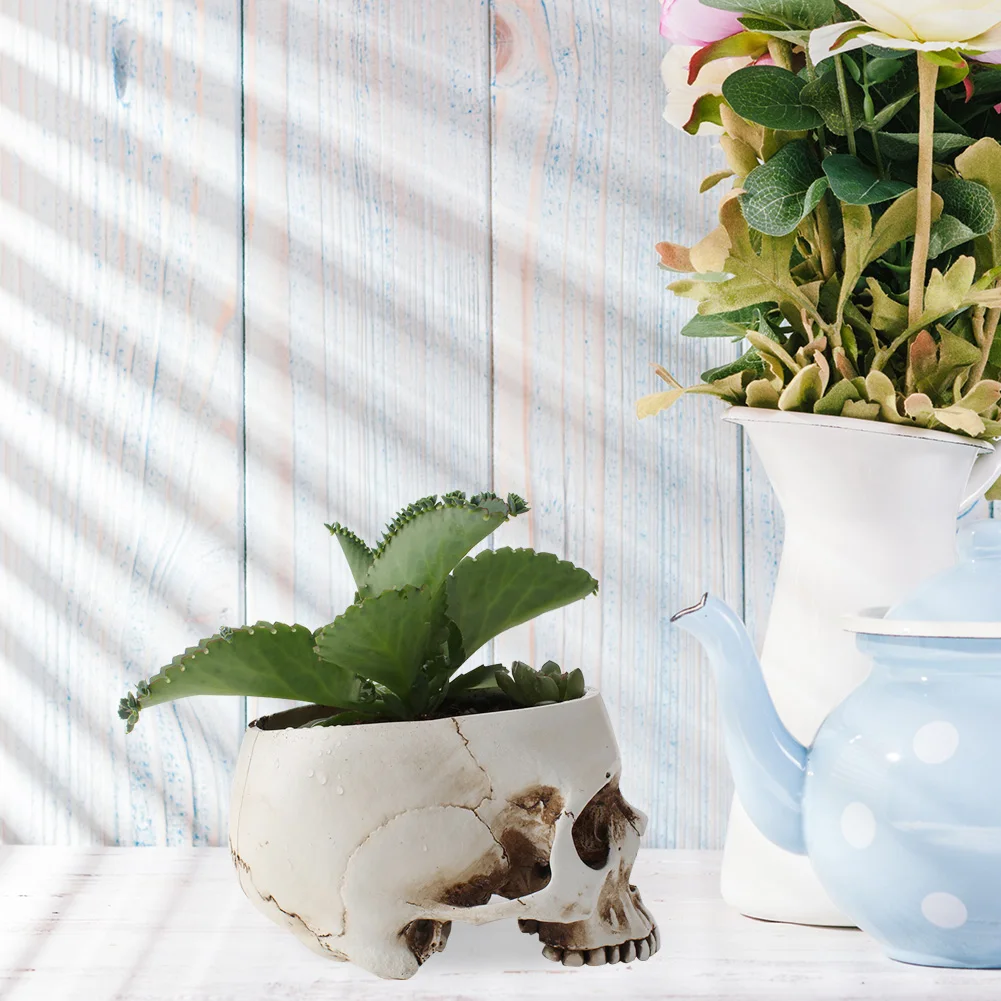 

Resin Skeleton Desktop Flower Pot Planter Sculptures Home Garden Decor Container Skull Design Model Craft Decoration