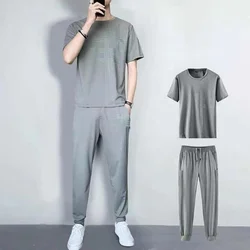 T Shirt Pants Sets Aesthetic Plain Regular Fit Top Sports Suits Male Cool Smooth High Quality Tracksuit Luxury S Clothes for Men