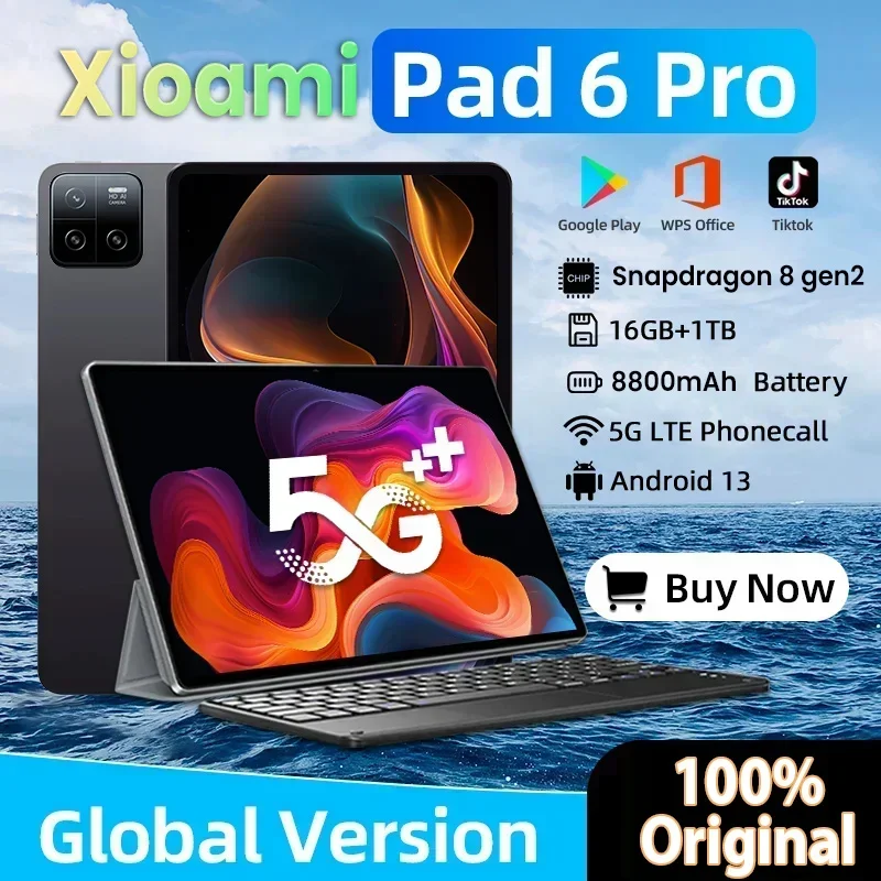 

2024 NEW Pad 6 Pro Android Tablet PC Android 13 11 Inch 16GB 1T 5G Dual SIM Phone Call GPS Bluetooth WiFi Google Tablette PC Mi