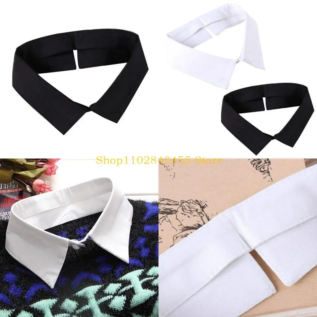 49MC Half Shirt Blouse Stylish Fake False Collar for Women Detachable Mini Dickey White Black Solid Button Choker Necklace