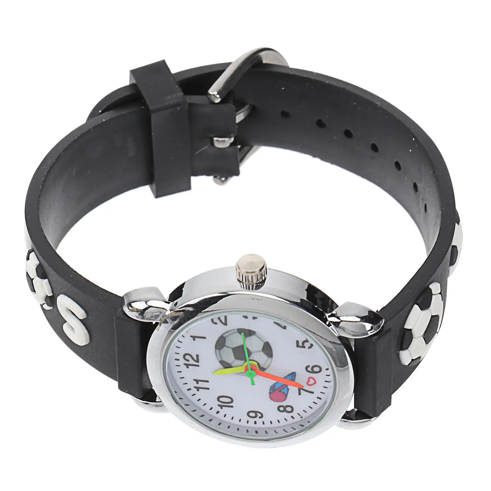 Soccer Theme Watch Cartoon Silicone Quartz Durable Safe Precise Timekeeping Childrens Birthday Gift Black