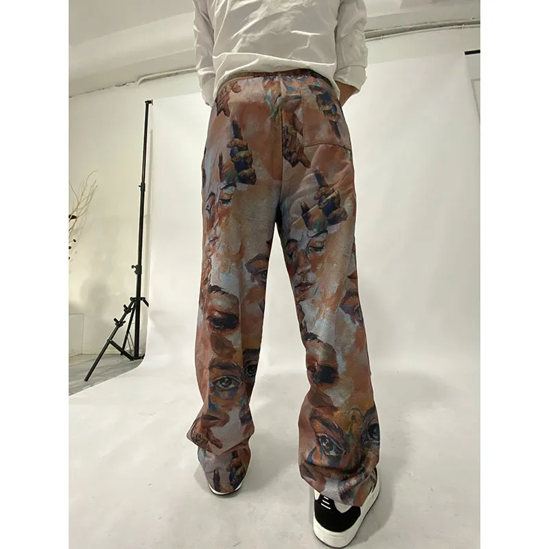 American Style Trend Printing 2023 New Men\'s Fashion Loose Wide Leg Pants European Mid-waist Spring Man New Trousers