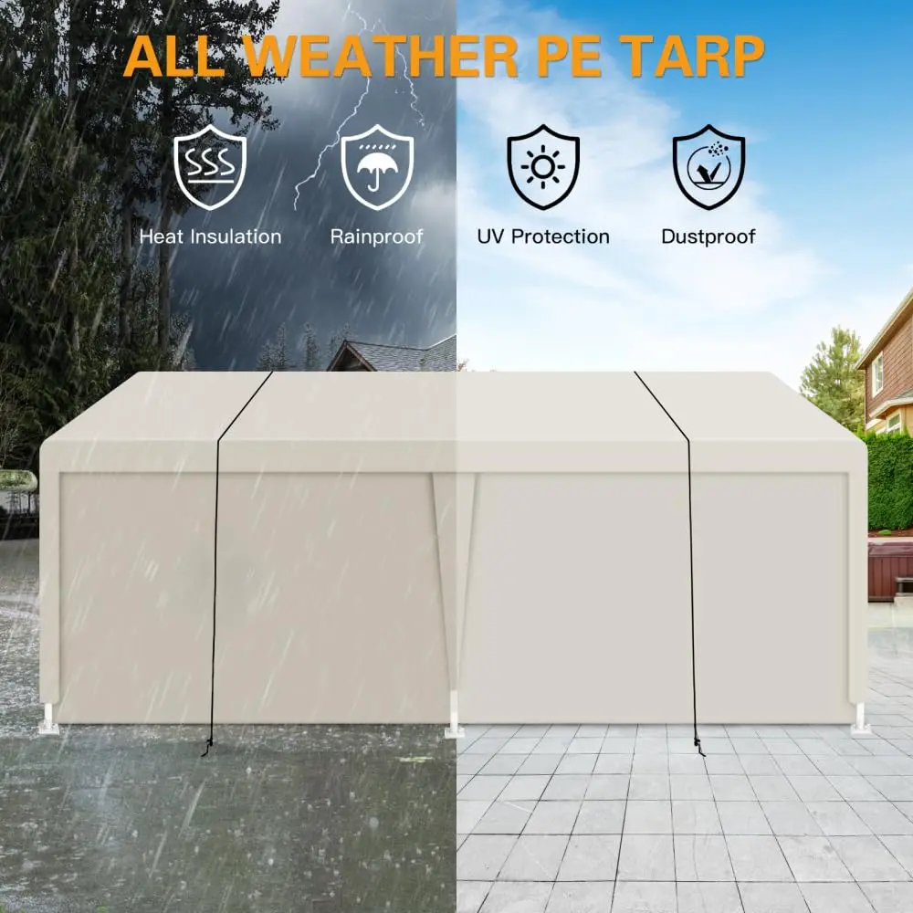 Heavy-Duty Portable Carport Outdoor Vehicle Shelter Weather-Resistant Steel Frame Polyethylene Cover, Customized