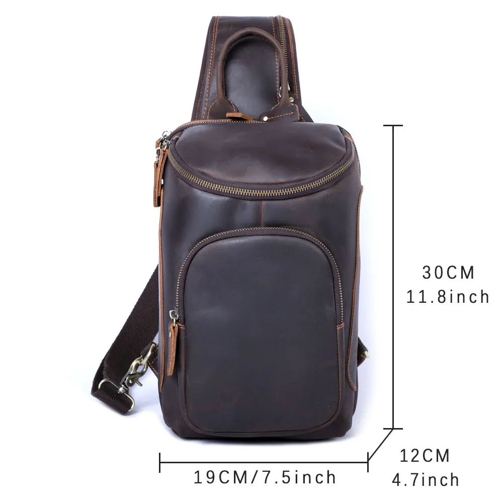 Hochwertige Echtleder-Brusttasche für Herren, Vintage Vollnarbenleder-Umhängetasche, Herren-Schultertasche, Sling Bag, Tagesrucksack – Detail 3