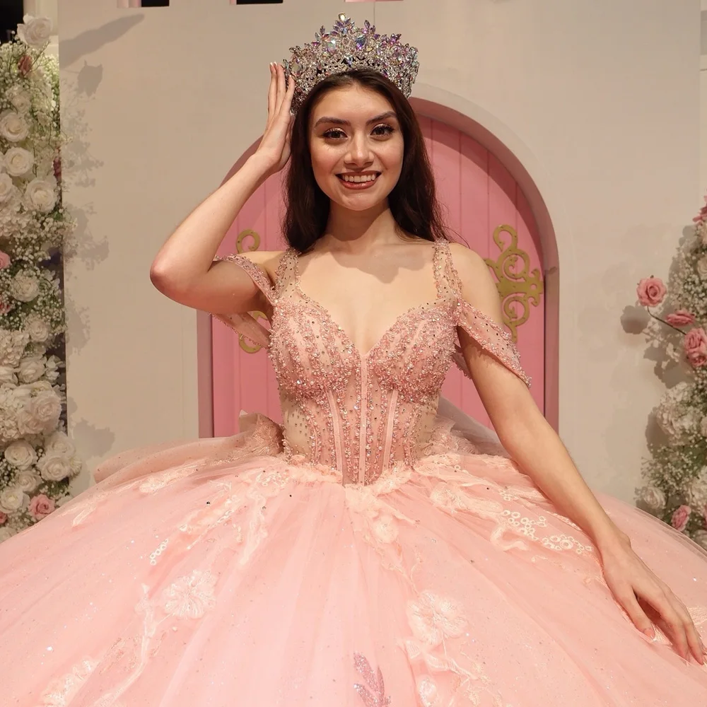 Quinceanera Dress Luxury for Women Layered Pink Appliques Corest Wedding Party Dress Vestidos De 15 Anos Customized