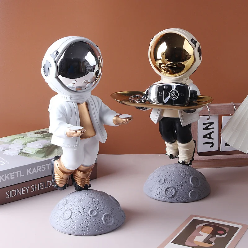 30cm Floating Astronaut Statue With Metal Tray Resin Spaceman Large Sculpture Holder Living Room Home Interior Decor