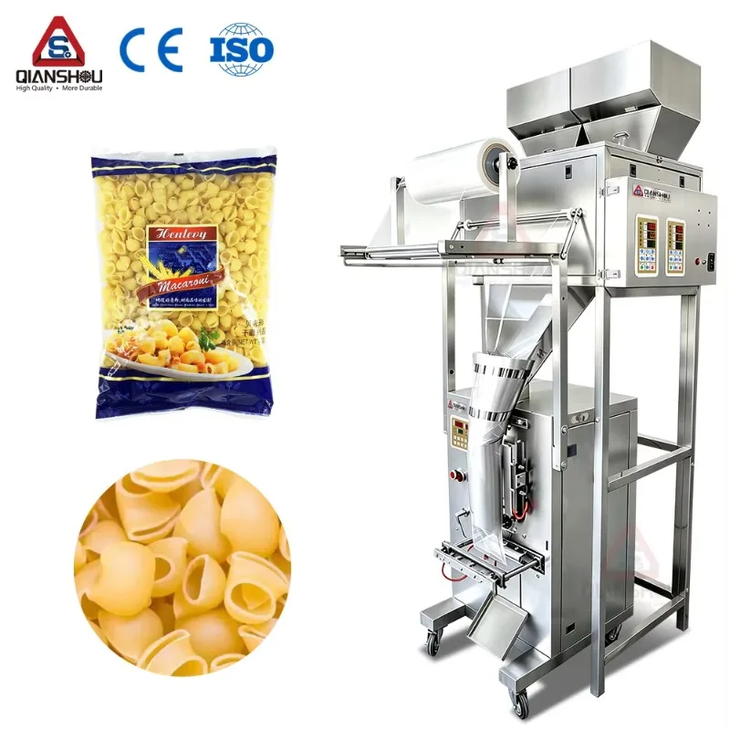 Small Macaroni Pasta Noodle Dried Food Packing Machine 999g Automatic 2 Heads Weighing Filling Packing Machine
