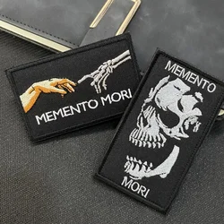 Memento Mori Embroidered HOOk&LOOP Morale Badge Skull Hand Outdoor Backpack Stickers Tactical Armband Emblem Military Patches