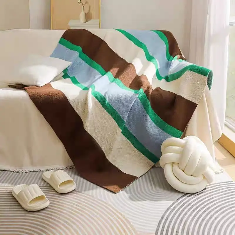 

Maillard Blanket Nordic Office Striped Blanket Homestay Bed Tail Blanket Knitted Carpet Brown Coffee Sofa Blanket Simple