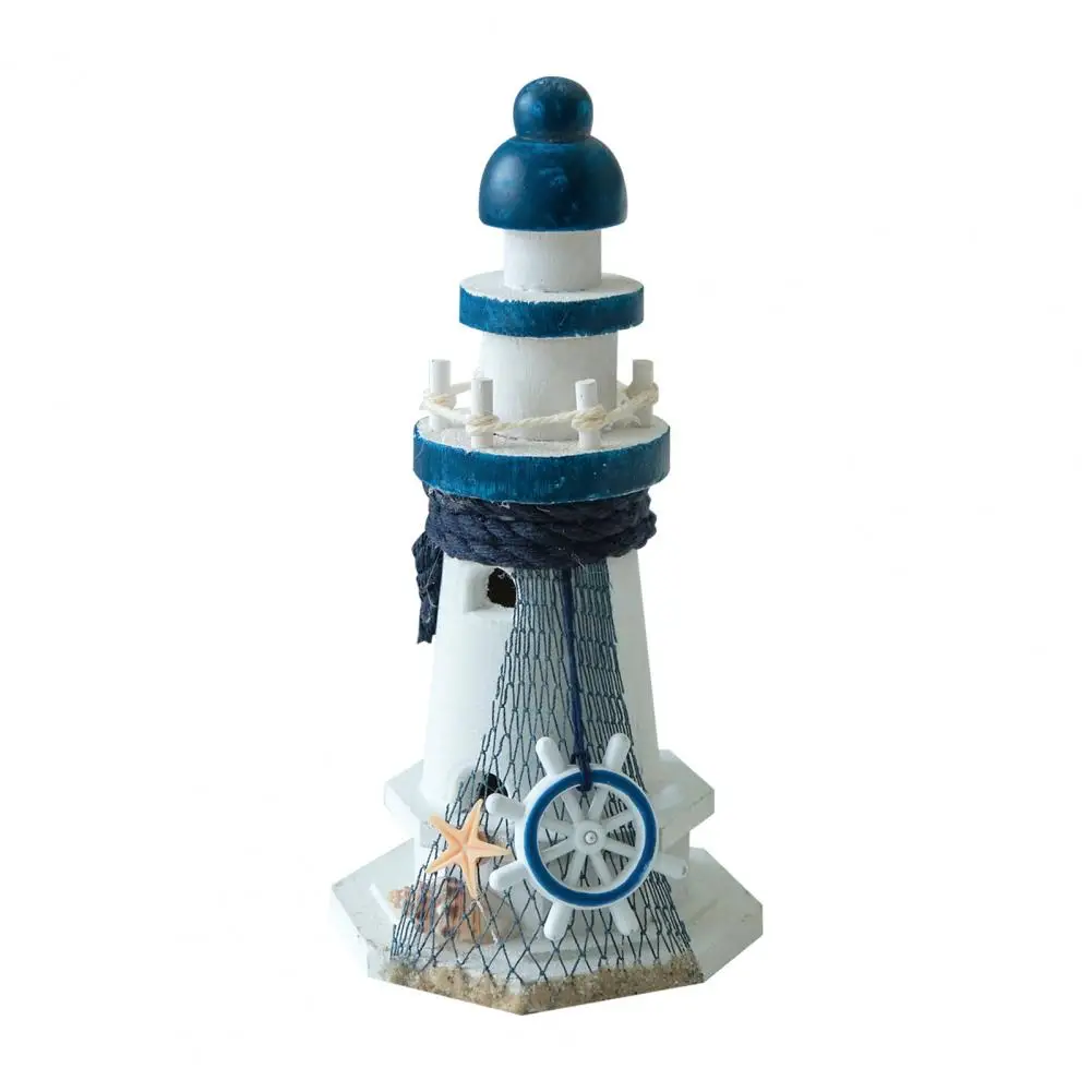 Retro Coastal Style Accessory Handmade Rustic Wooden Lighthouse Ornament Coastal Table Centerpiece Decoration Ocean Theme Party view 2
