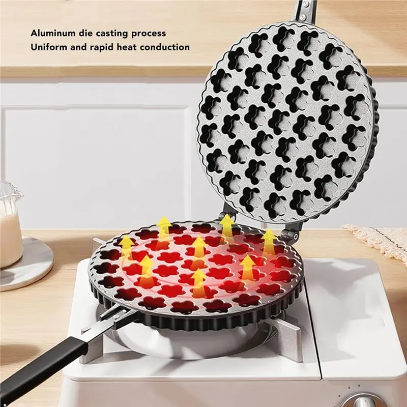 A96K-Bubble Waffle Maker, Aluminum Alloy Double Side Flower Pattern Nonstick Egg Waffler Iron, Ice Cream Cone Maker