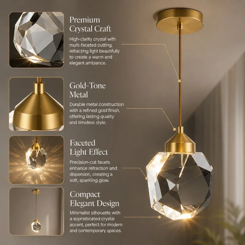 

Light Luxury Restaurant Pendant Light Modern and Simple Suction Hanging Dual-use Home Crystal Light Suitable for Bedrooms
