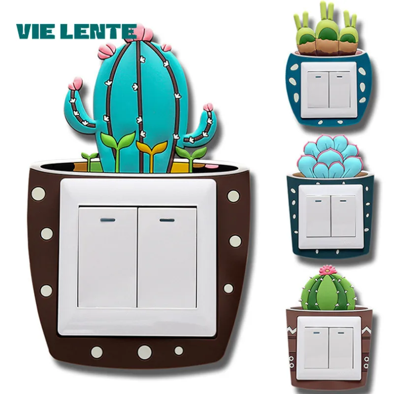 3D Luminous Switch Light Stickers Silicone Wall Sticker Cactus Plant Protective Cover for Night Switch Socket Home Decoration