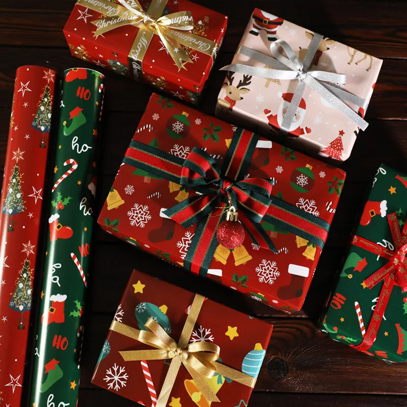 New Christmas Packaging Paper Christmas Tree Gift Wrapping Paper Santa Claus Gift Packing Decor DIY Craft Paper