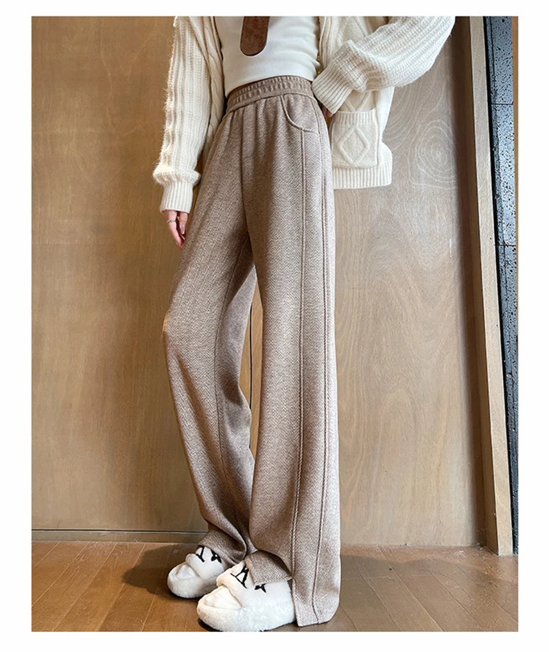 Kunstwollhose mit weitem Bein für Damen, modische elegante Baggy-Hose, Herbst-Winter-Bürohose für Damen, koreanische High-Waist-Straight-Hose, neu – Detail 14