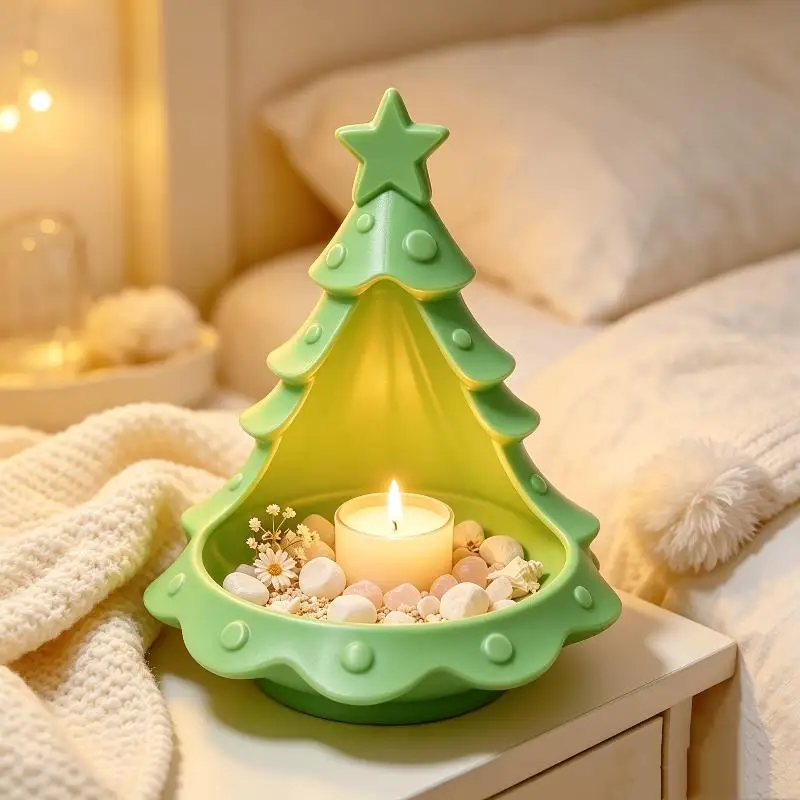 3D Printed Christmas Tree Candy Dish Tea Light Holder, Plastic Multifunctional Storage Bowl, Holiday Desktop Decoration Ornamen