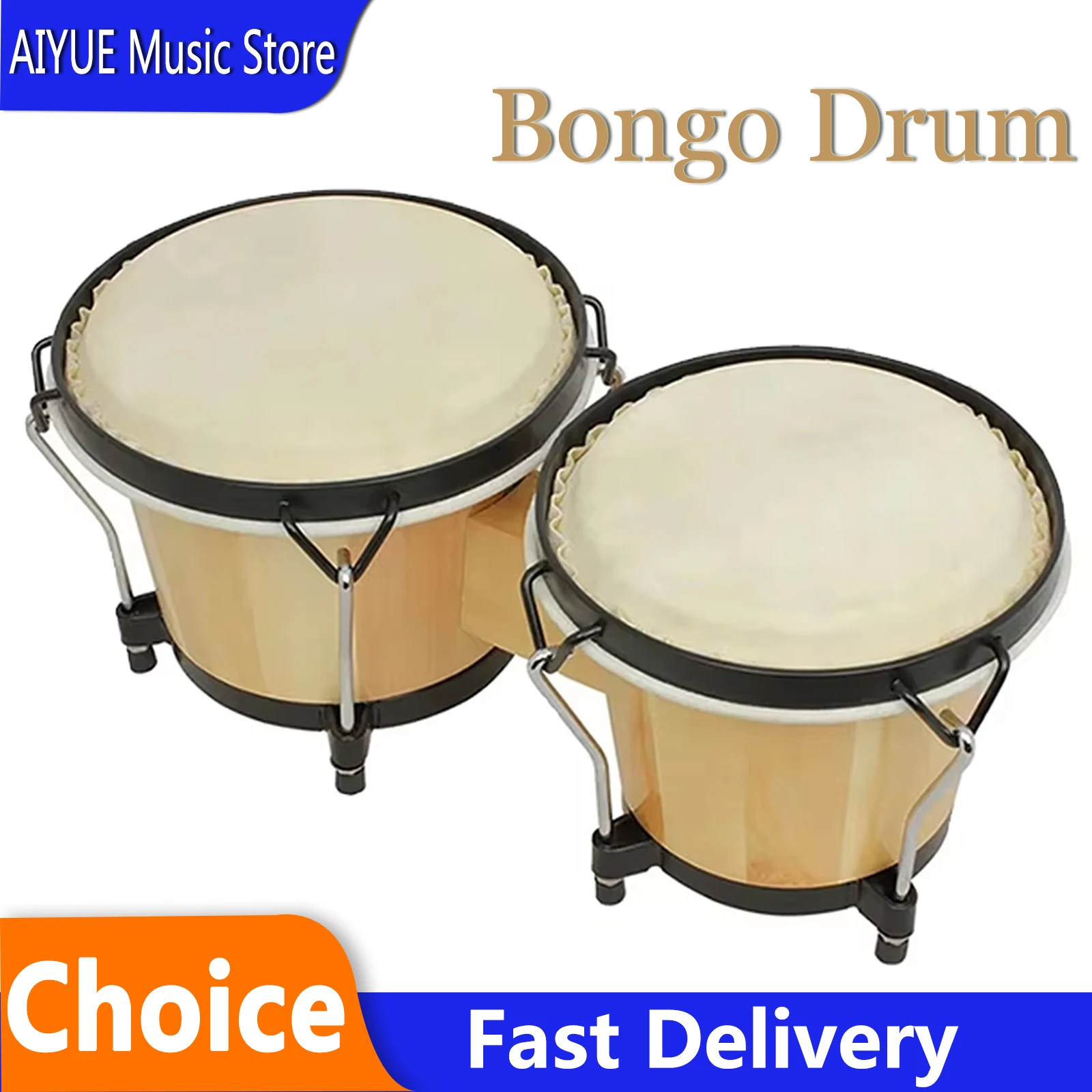 

SLADE Bongo Drum Solid Wooden Double Drum Portable African Jazz Style Tambourine Music Goatskin Cuban Percussion Instrument Drum