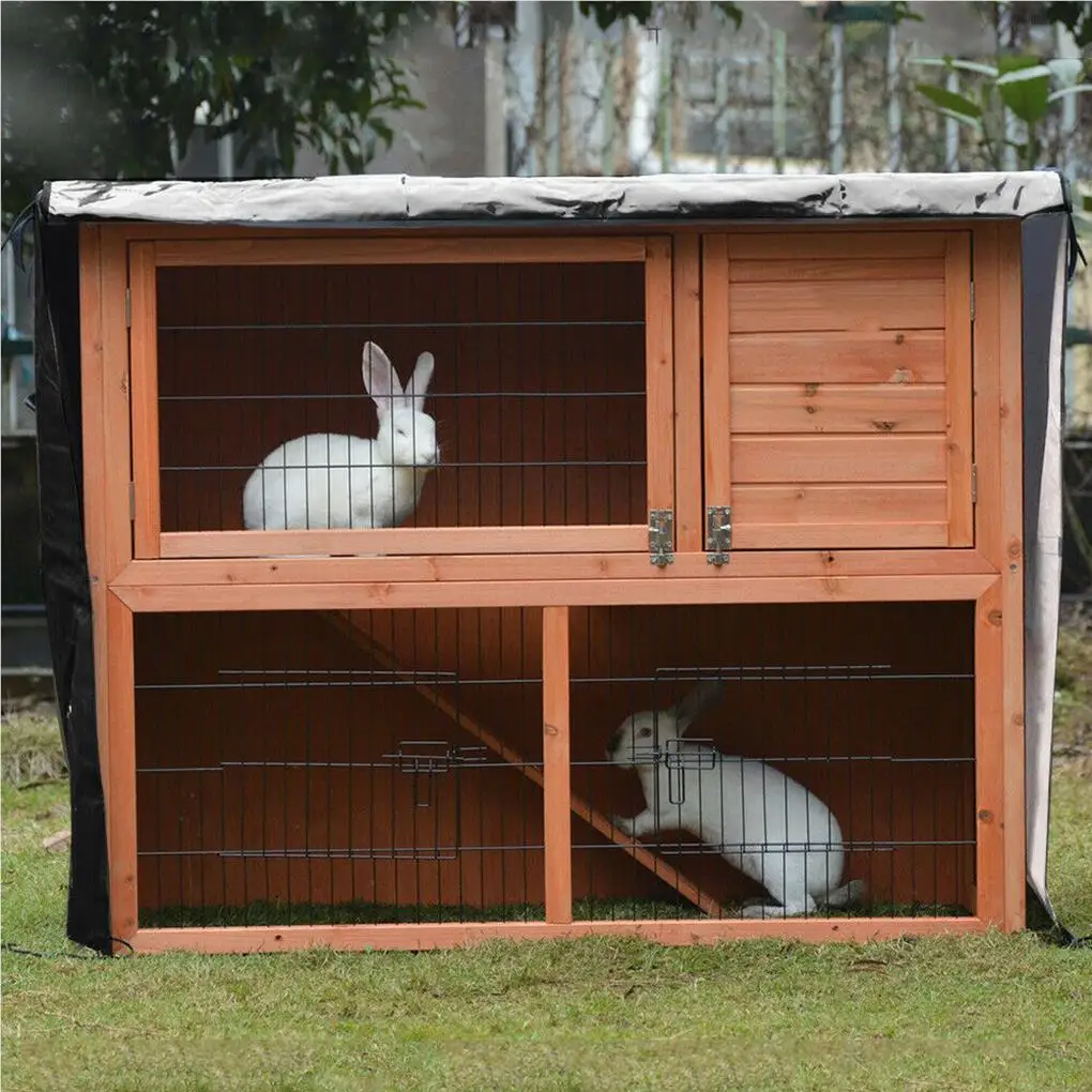 Rabbit Hutch Cover Double Decker Pet Bunny Cage Portable Waterproof Dustcover Lightweight Reusable Protector Patio Black