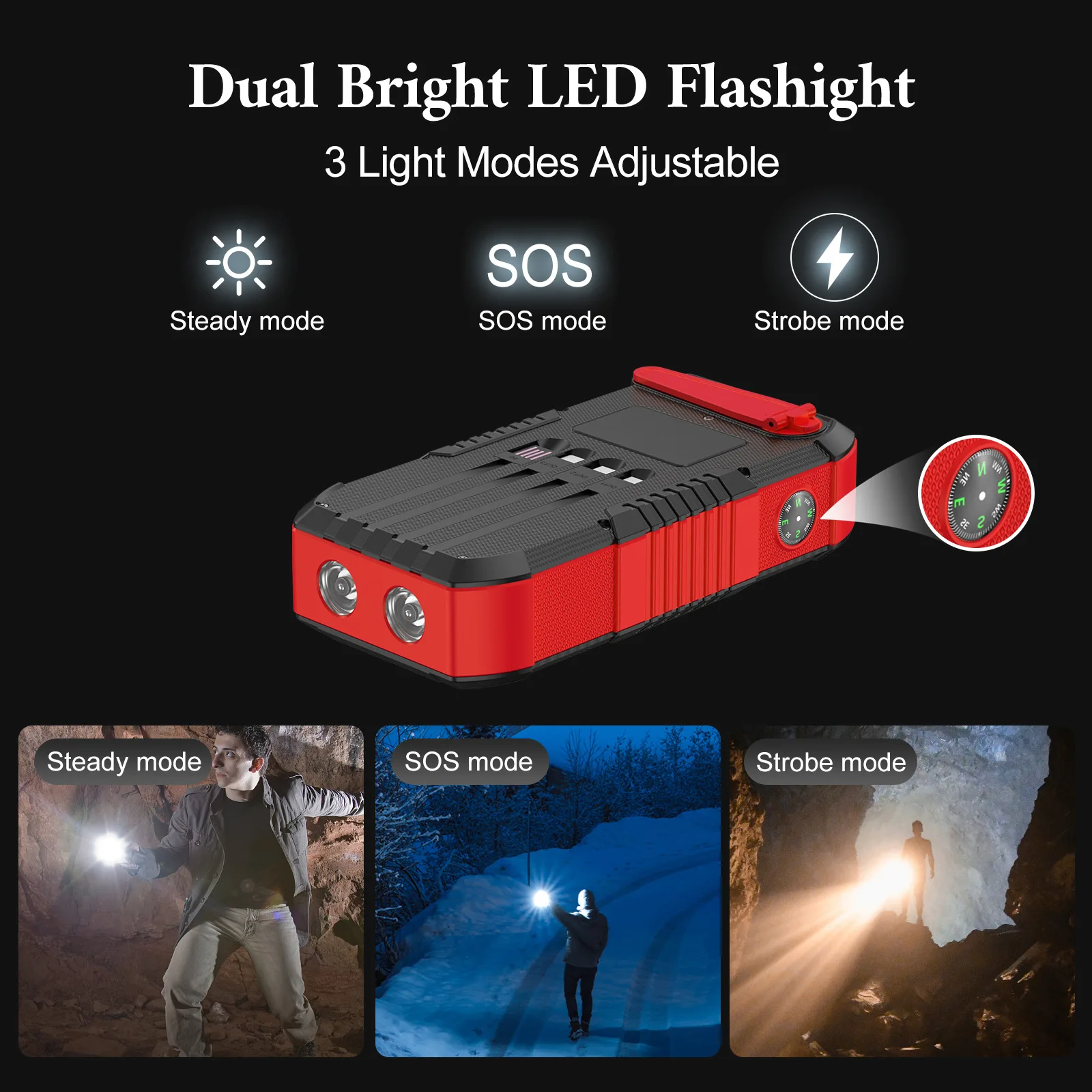 Hand Crank Solar Power Bank 66800mAh LED SOS Light Emergency Charger Powerbank for iPhone Huawei Xiaomi Samsung External Battery