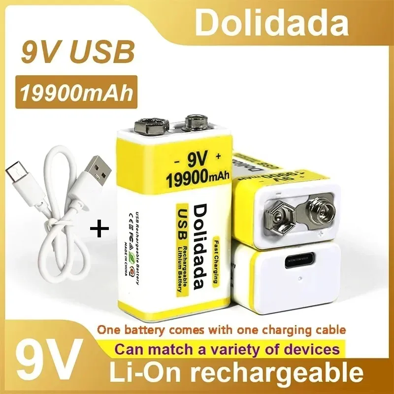 100%New Original 2024 Best-selling 9V 19900mAh+USB Fast Charging Line LI-ION Rechargeable Battery for Electric Fan Flashlight
