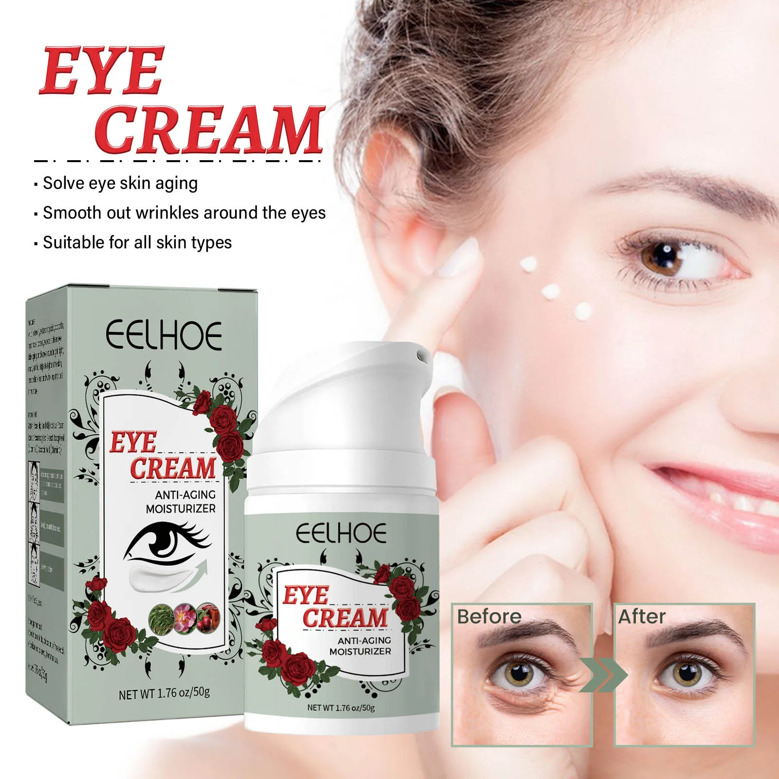 

EELHOE Care Крем для глаз Fade Fine Lines Улучшение тусклой кожи вокруг глаз, Fade Dark Circles, Мешки под глазами, Устранение отеков