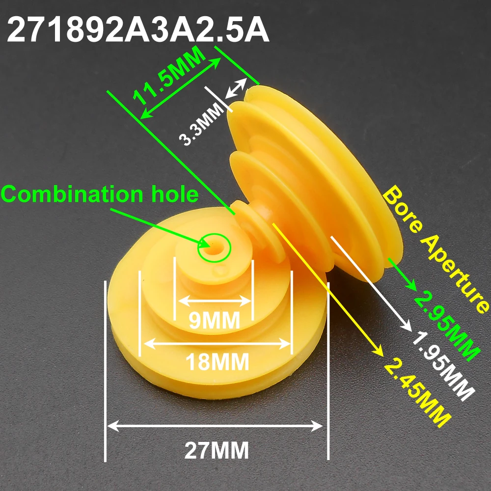 1500Pcs/Lot Three-layer Plastic Pulley Groove Dia.27mm 18mm 9mm TH 11.5mm Bore Aperture 2.45mm+1.95mm+2.95mm 2.5A 2A 3A  Yellow