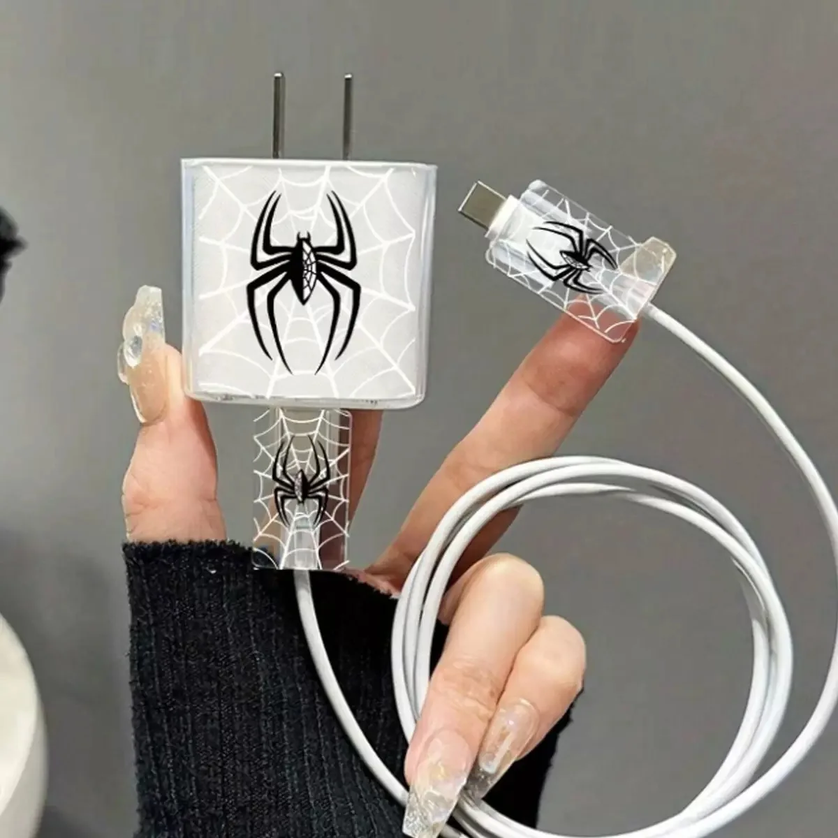 3-Piece Set Charger Spider Case For Apple IPhone 18W 20W Transparent Data Wire Winder Cable Protectors Port Breakproof Protectio