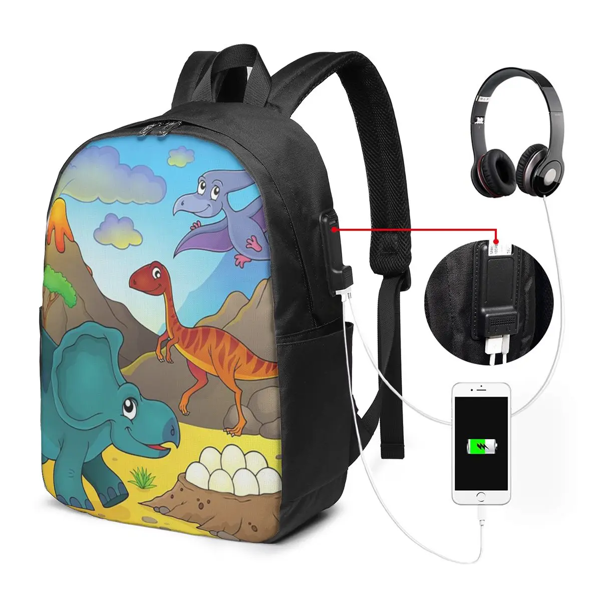 Cartoon Dinosaur World Scenery Backpack Travel Notebook Bag Computer College Student School Bag Laptop Shoulder Bags Men Women