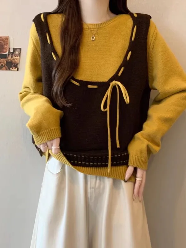 

Sli Knitted Vest Sweater Set Women's Faionable Two-Piece Autumn Winter plus Size Big Code MM High-End Feelings