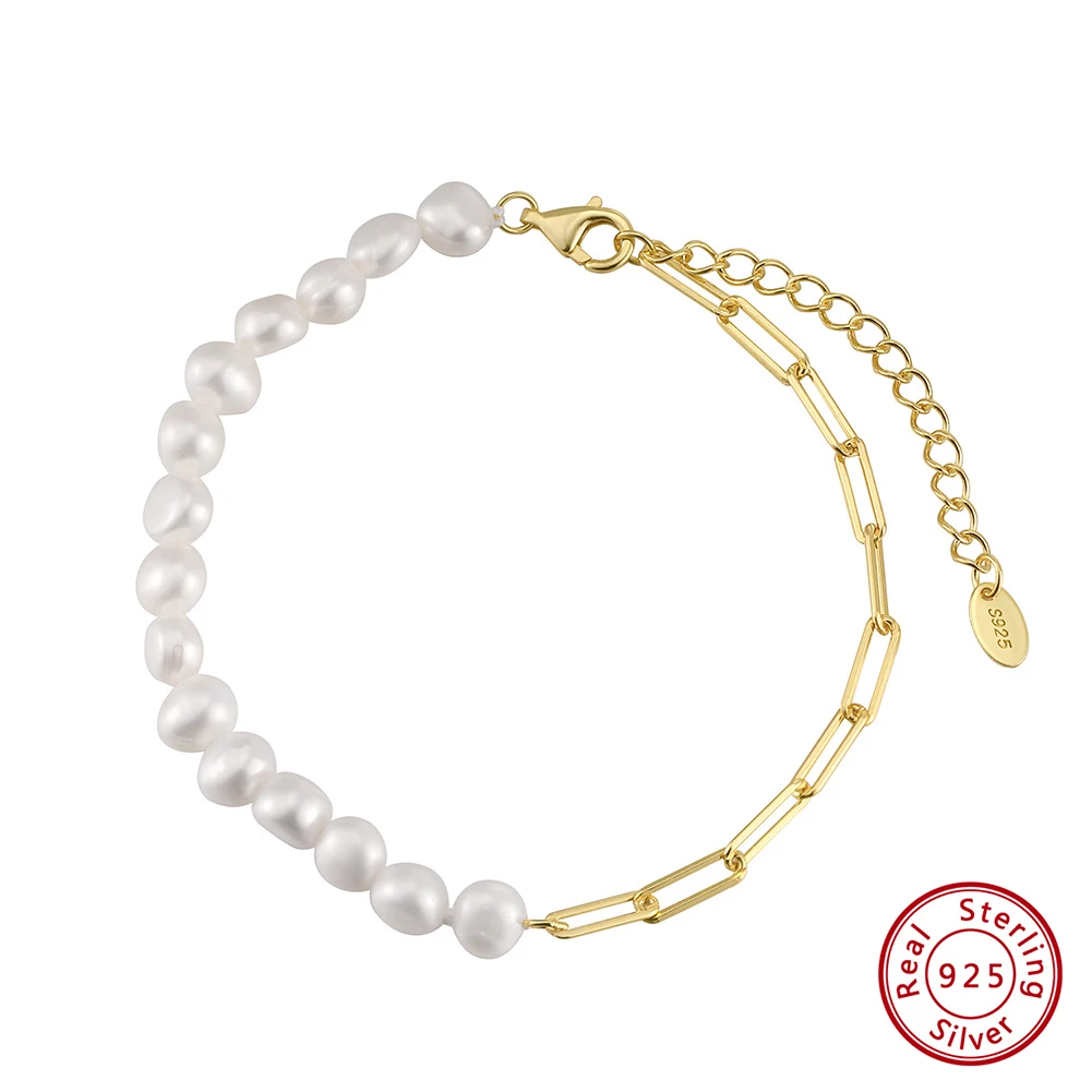 

KISS MANDY Ретро браслет из натурального пресноводного жемчуга женский стерлингового серебра 925 пробы скрепка-цепочка элегантный очаровательный ювелирный подарок GPB01