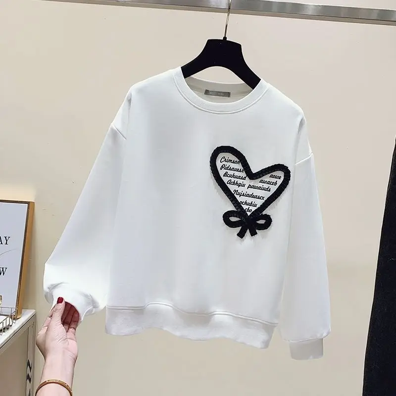 2024 Spring New Lady Little Fresh Sweet Love Printing Long Hoodie All-match Loose Appear Thin Temperament Casual All-match Tops