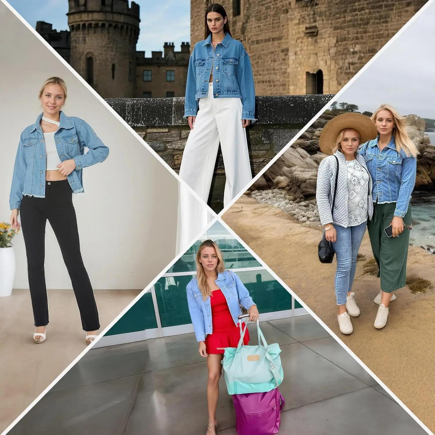 Women Jean Frayed Washed Button Up Cropped Denim With Pockets