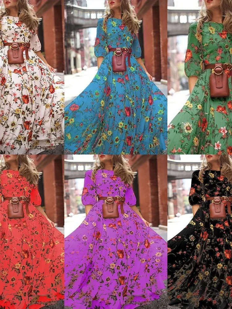 Lâche mi Sve rond Ne imprimé Dr femmes rue Sle confortable été décontracté a-ligne Dr basique Sle