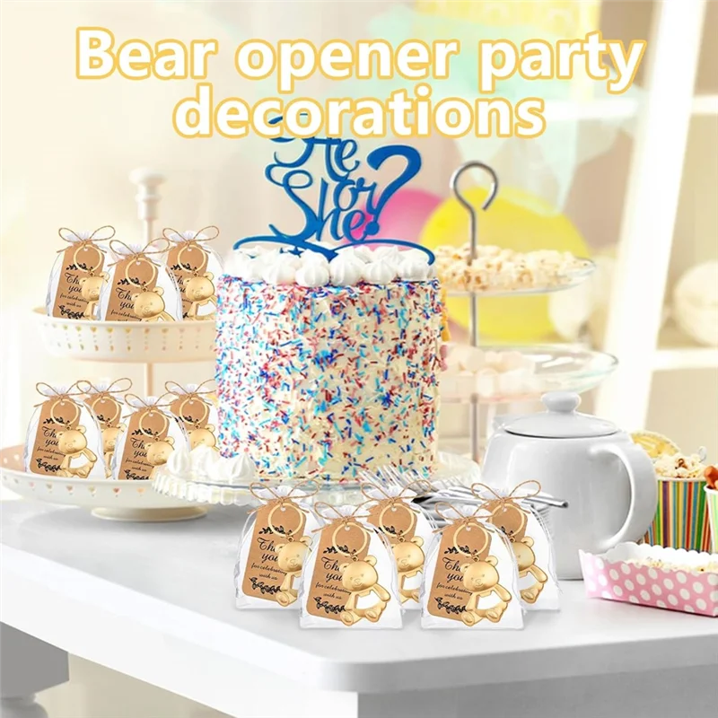 MOPHE-For Guests 50Pack Bear Bottle Opener Keychain Baby Shower Return Favors With Organza Bags Tags